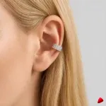 Manchette Oreille Travesti Triple Anneau Striee Or Acier - image principale