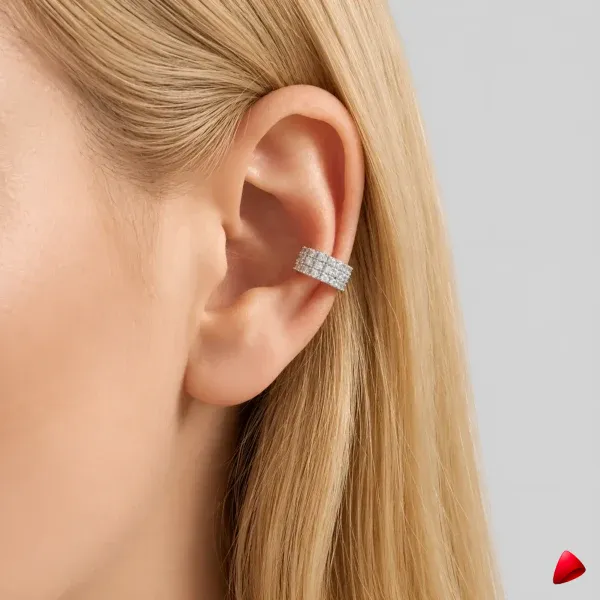 Manchette Oreille Travesti Triple Anneau Striee Or Acier - image principale
