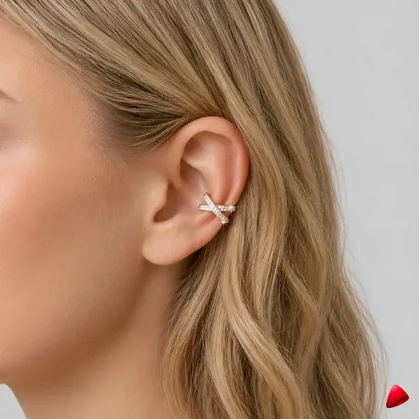 Manchette Oreille Travesti Croix X Zircon Or Cartilage - image principale