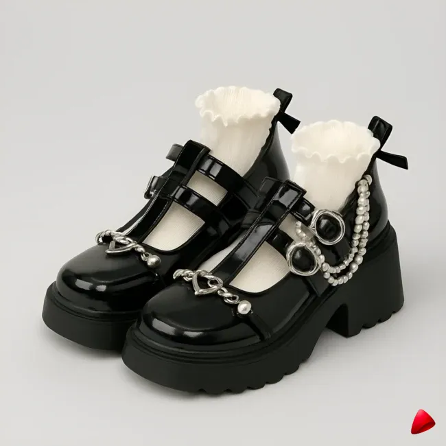 Mary Jane Travesti Lolita Plateforme Coeurs Perles Cuir Verni — image principale