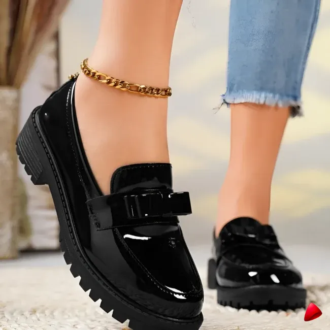 Mocassin Travesti Loafer Plateforme Boucle Cuir Verni Bordeaux — galerie