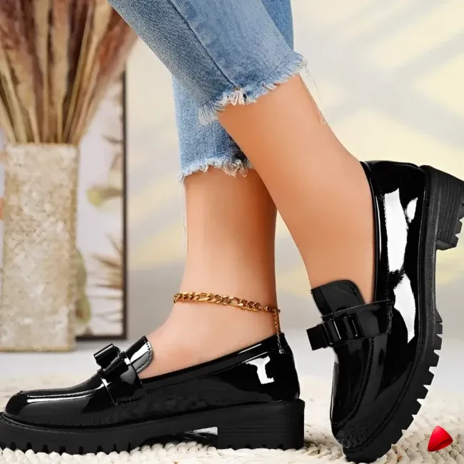 Mocassin Travesti Loafer Plateforme Boucle Cuir Verni Bordeaux — galerie