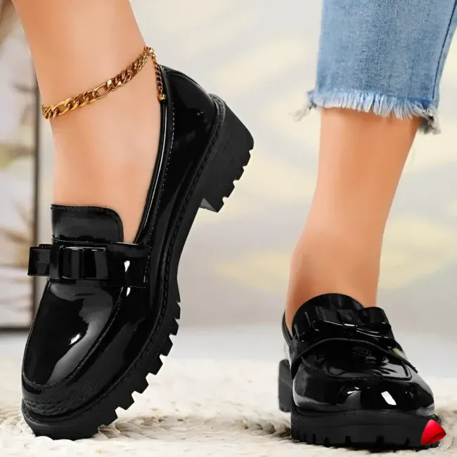 Mocassin Travesti Loafer Plateforme Boucle Cuir Verni Bordeaux — galerie
