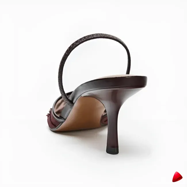 Mule Travesti Slingback Maille Brodee Kitten Heel Marron — galerie