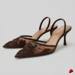 Mule Travesti Slingback Maille Brodee Kitten Heel Marron — image principale