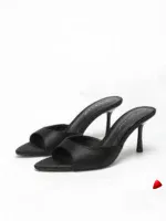 Mule Travesti Satin Slipper Bout Pointu Talon Aiguille Effile — galerie