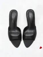 Mule Travesti Satin Slipper Bout Pointu Talon Aiguille Effile — galerie