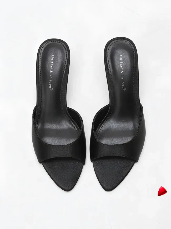 Mule Travesti Satin Slipper Bout Pointu Talon Aiguille Effile — galerie