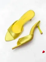 Mule Travesti Satin Slipper Bout Pointu Talon Aiguille Effile — galerie