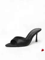 Mule Travesti Satin Slipper Bout Pointu Talon Aiguille Effile — galerie