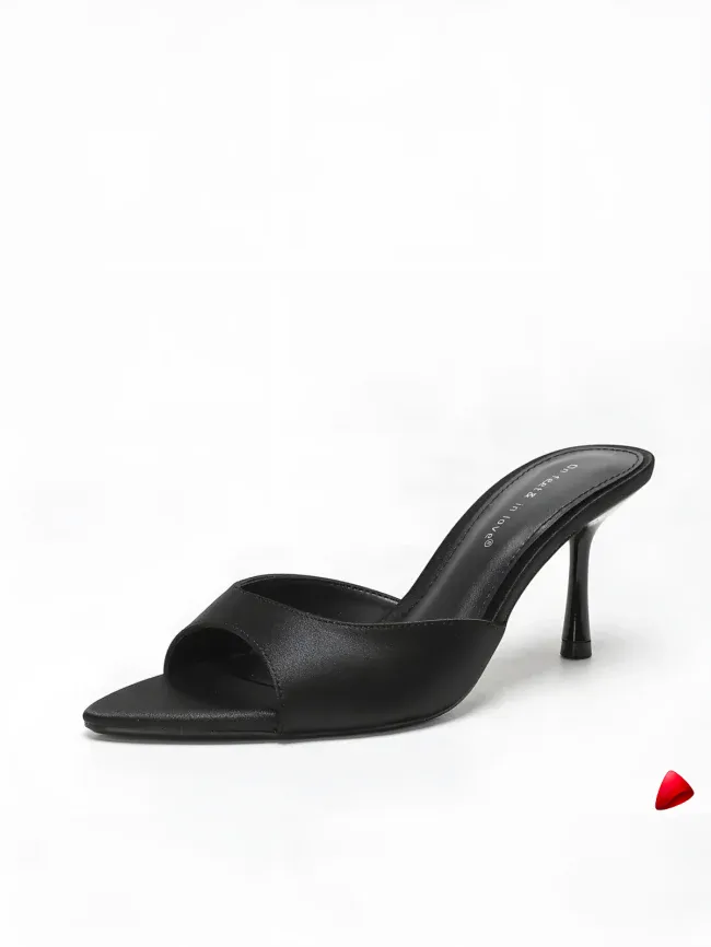 Mule Travesti Satin Slipper Bout Pointu Talon Aiguille Effile — galerie