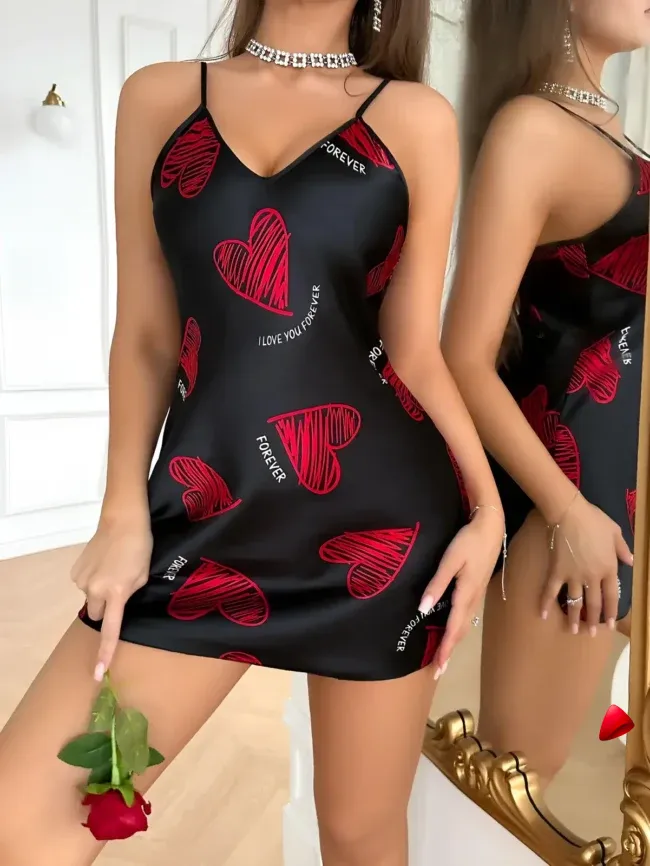 Nuisette Travesti Satin Lèvres V-Neck Slip Mini — galerie