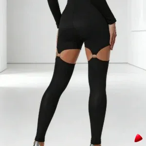 Pantalon Brillant Travesti Anneaux Cuisses Taille Haute — galerie