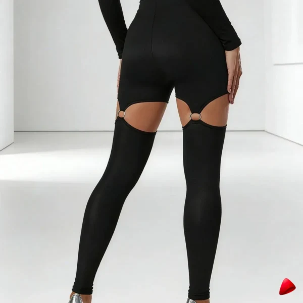 Pantalon Brillant Travesti Anneaux Cuisses Taille Haute - galerie