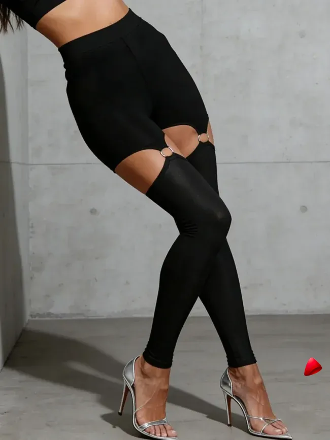 Pantalon Brillant Travesti Anneaux Cuisses Taille Haute — galerie