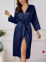 Peignoir Travesti Satin Long Ceinturé Silk Touch — galerie
