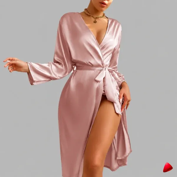 Peignoir Travesti Satin Long Ceinturé Silk Touch