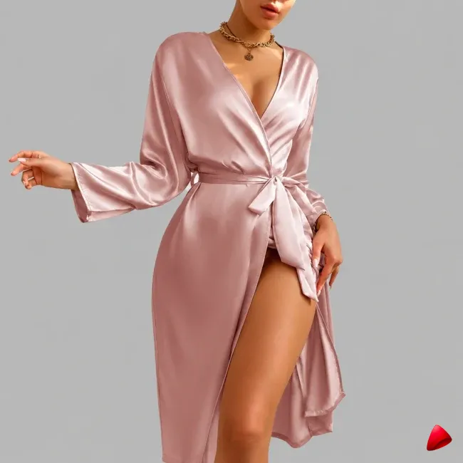 Peignoir Travesti Satin Long Ceinturé Silk Touch - photo principale travesti & crossdresser