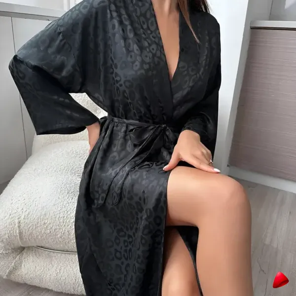 Peignoir Travesti Jacquard Leopard Long Kimono Ceinturé - galerie