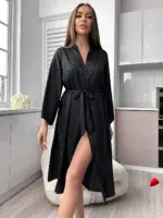 Peignoir Travesti Jacquard Leopard Long Kimono Ceinturé — galerie