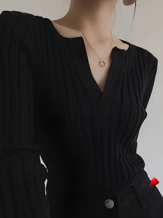 Pull V-Neck Base Travesti Slim Côtelé Layer — galerie