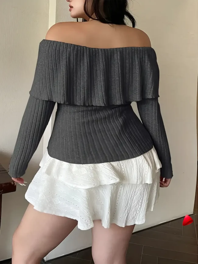Pull Off-Shoulder Plus Size Travesti Ruban Asymétrique — galerie