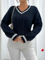 Pull Torsadé Travesti V-Neck Stripes Câbles — galerie