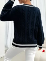 Pull Torsadé Travesti V-Neck Stripes Câbles — galerie
