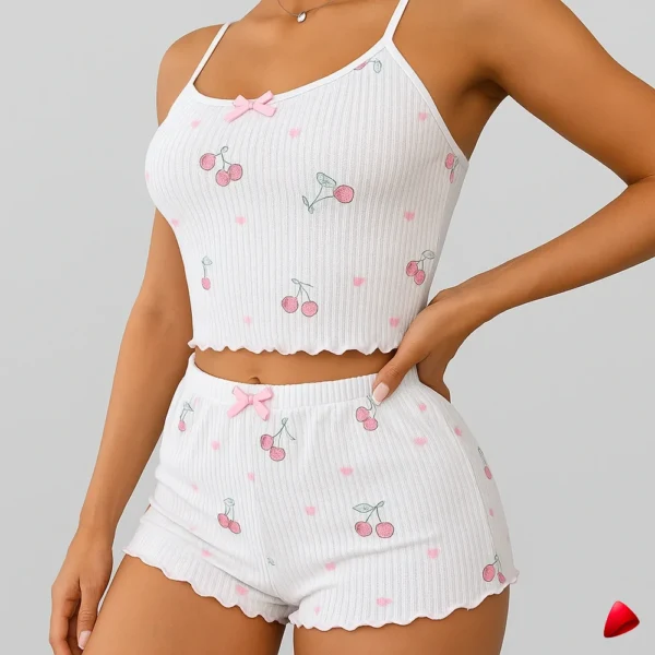 Ensemble Pyjama Cerises Travesti Cami Backless Crop