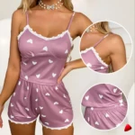Ensemble Pyjama Cœurs Travesti Cami Dentelle V Satin — galerie