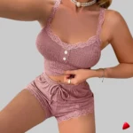 Ensemble Pyjama Travesti Cami Côtelé Dentelle Sleep - photo principale travesti & crossdresser