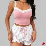 Ensemble Pyjama Cami Dentelle V-Neck Travesti — image principale