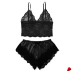 Ensemble Pyjama Satin Dentelle 4 Pièces Travesti Kimono — galerie