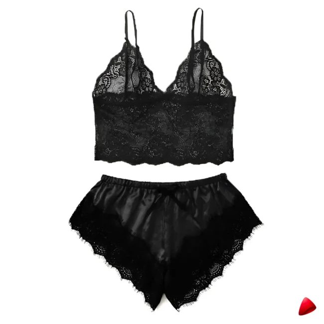 Ensemble Pyjama Satin Dentelle 4 Pièces Travesti Kimono — galerie