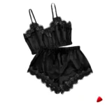 Ensemble Pyjama Satin Dentelle 4 Pièces Travesti Kimono — image principale