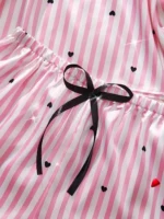 Ensemble Pyjama Travesti Satin Rayé Dentelle V-Neck - galerie