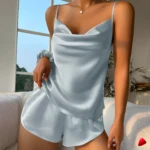 Ensemble Pyjama Satin V-Neck Travesti Cami Solide — galerie