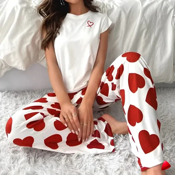 Ensemble Pyjama Travesti Coeurs T-shirt + Pantalon Long — galerie