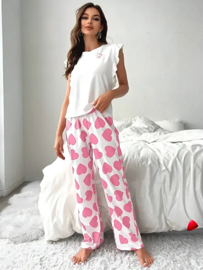 Ensemble Pyjama Travesti Coeurs T-shirt + Pantalon Long — galerie
