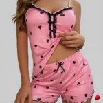 Ensemble Pyjama Travesti Cami Cœurs Deep V-Neck — galerie