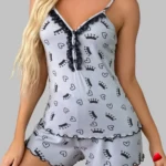 Ensemble Pyjama Travesti Cami Cœurs Deep V-Neck - photo principale travesti & crossdresser