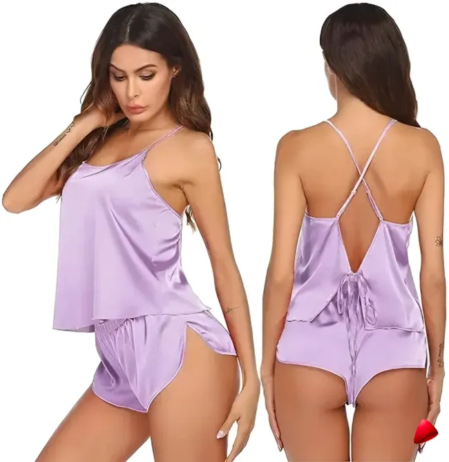 Ensemble Pyjama Travesti Tank Dentelle V-Neck + Short — galerie