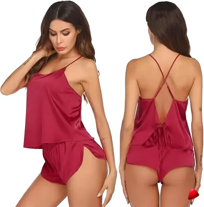 Ensemble Pyjama Travesti Tank Dentelle V-Neck + Short — galerie