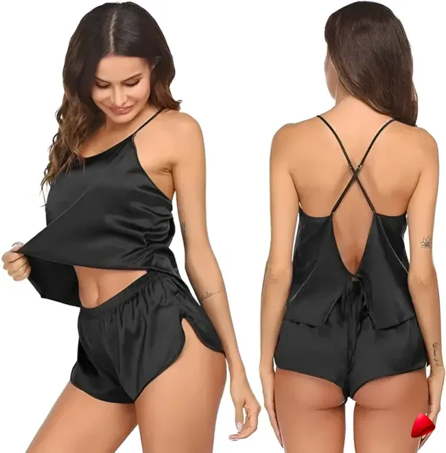 Ensemble Pyjama Travesti Tank Dentelle V-Neck + Short — galerie