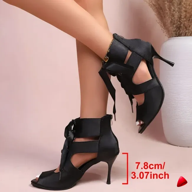 Sandale Travesti Boucle Lacets Talon Stiletto Rouge — galerie