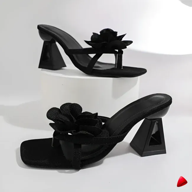 Sandale Travesti Fleurs Roses Talon Bloc Bout Carre — galerie