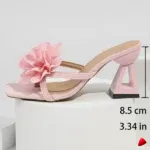 Sandale Travesti Fleurs Roses Talon Bloc Bout Carre — galerie