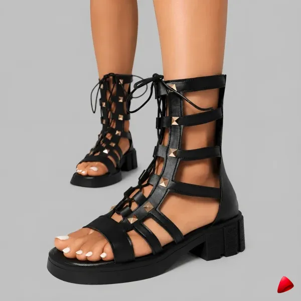 Sandale Travesti Gladiateur Lacets Cloutes Talon Bloc - image principale