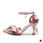 Sandale Travesti Princesse Fleurs Perles Talon Mi-Haut Grande Pointure - galerie