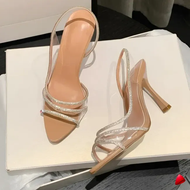 Sandale Travesti Slingback Strass Transparent Bout Pointu — galerie